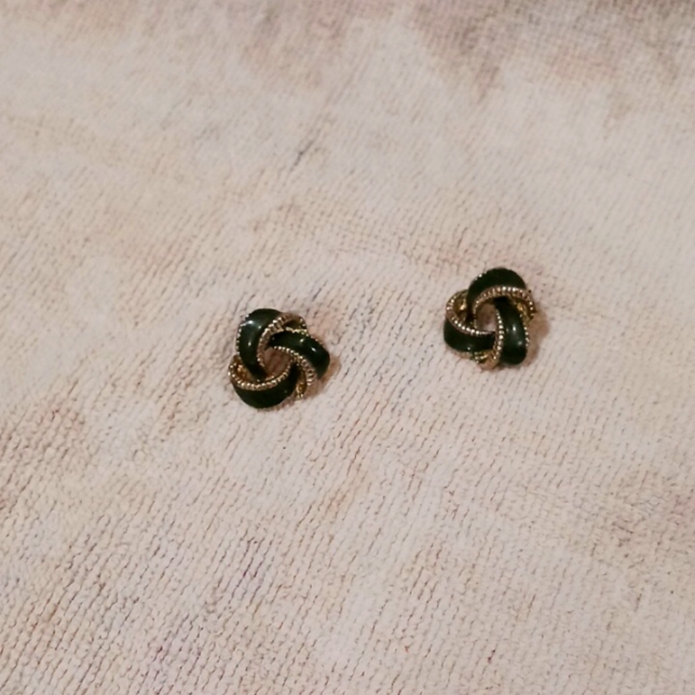 Ladies green silver tone earrings
